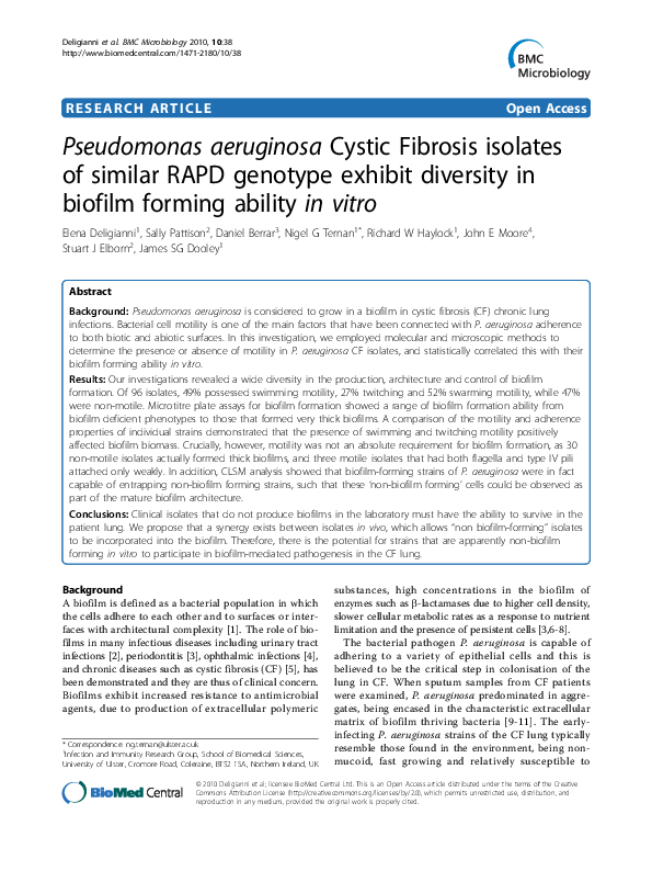 (PDF) Pseudomonas aeruginosa Cystic Fibrosis isolates of similar RAPD ...