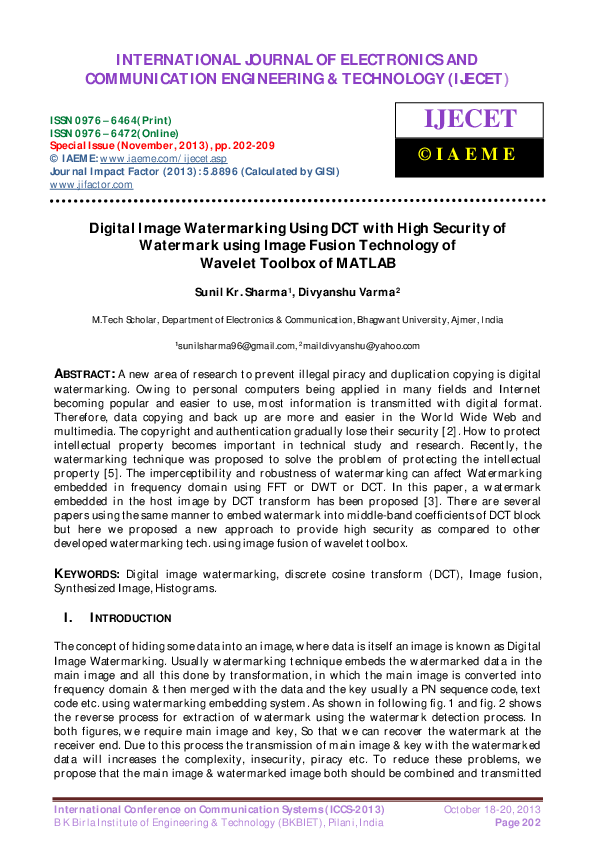 (PDF) Digital Image Watermarking Using DCT with High Security of ...