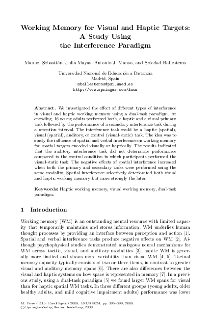 (PDF) Working Memory for Visual and Haptic Targets: A Study Using the ...