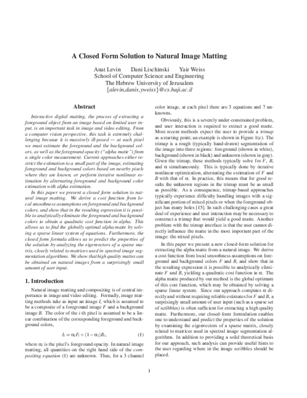 (PDF) A Closed Form Solution to Natural Image Matting