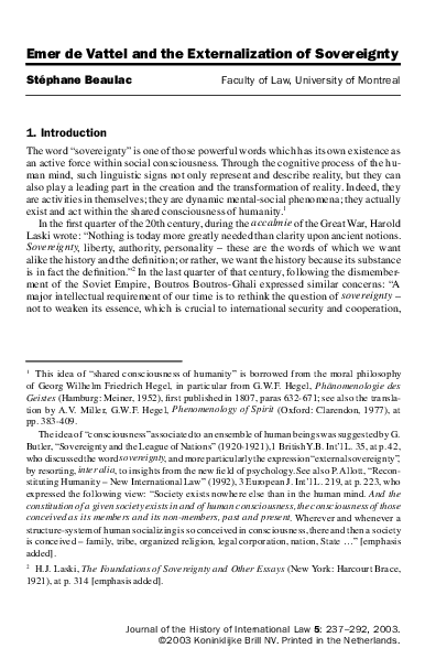 (PDF) Emer De Vattel and the Externalization of Sovereignty Stephane