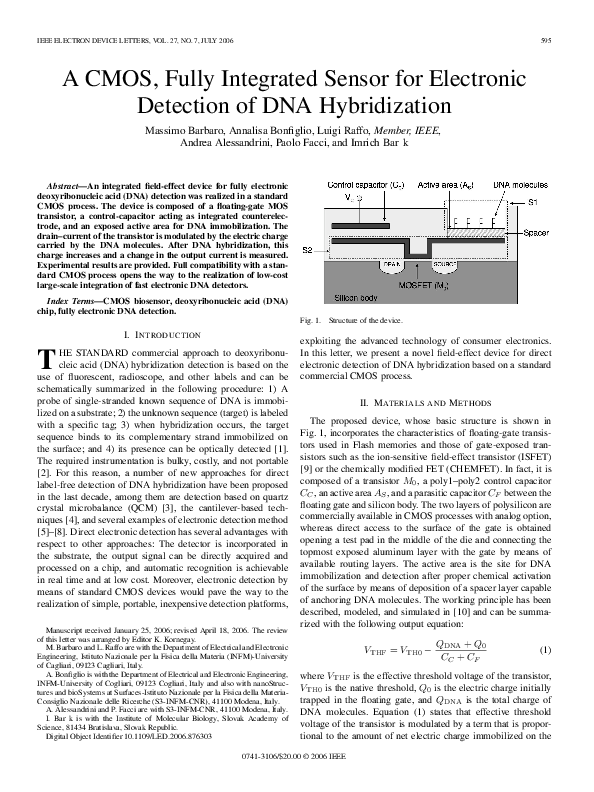(PDF) A CMOS, Fully Integrated Sensor for Electronic Detection of DNA ...
