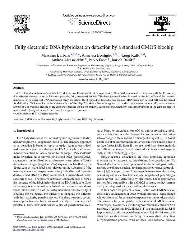 (PDF) Fully Electronic DNA Hybridization Detection by a Standard CMOS ...