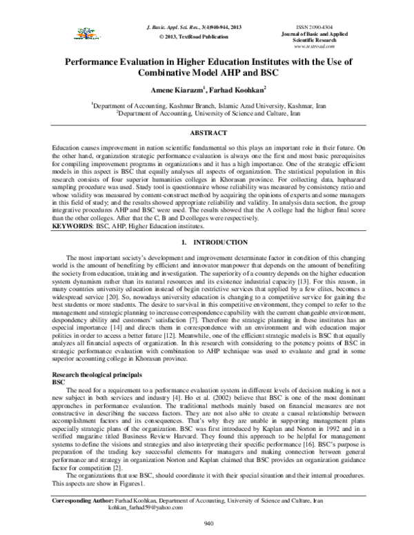 Performance Evaluation in Higher Education Institutes with the Use of ...