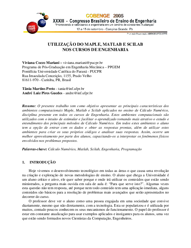 (PDF) UTILIZAÇÃO DO MAPLE, MATLAB E SCILAB NOS CURSOS DE ENGENHARIA