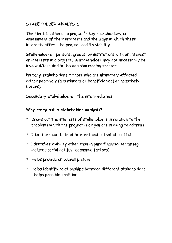 (DOC) STAKEHOLDER ANALYSIS