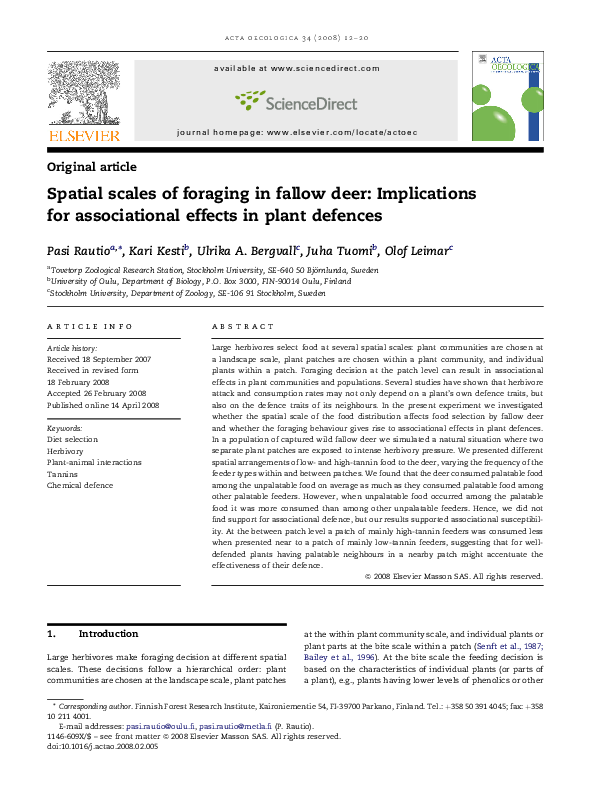 (PDF) Spatial scales of foraging in fallow deer: Implications for ...
