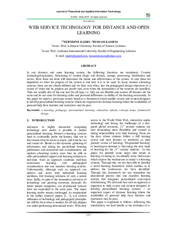(PDF) WEB SERVICE TECHNOLOGY FOR DISTANCE AND OPEN LEARNING
