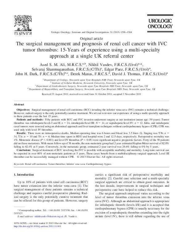 (PDF) The surgical management and prognosis of renal cell cancer with ...