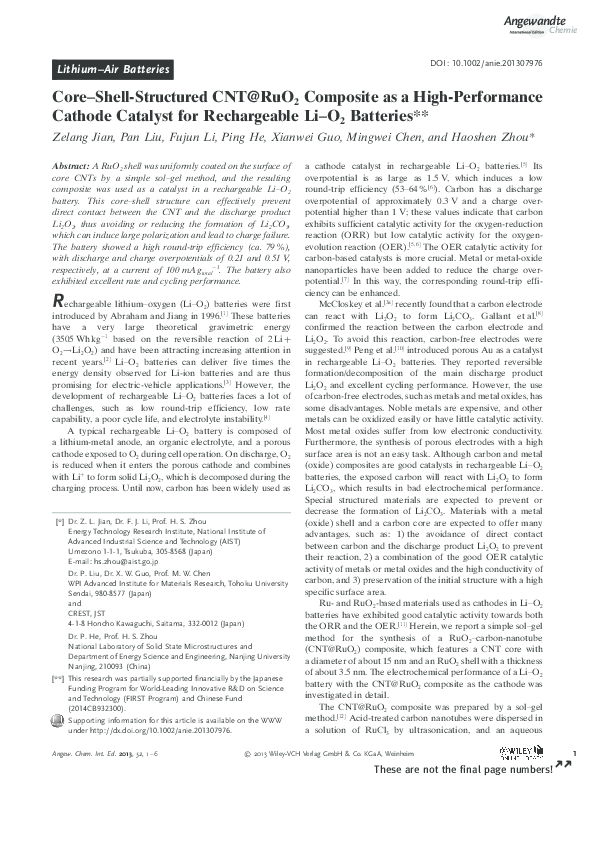 (PDF) Lithium–Air Batteries Core–Shell-Structured CNT@RuO 2 Composite ...