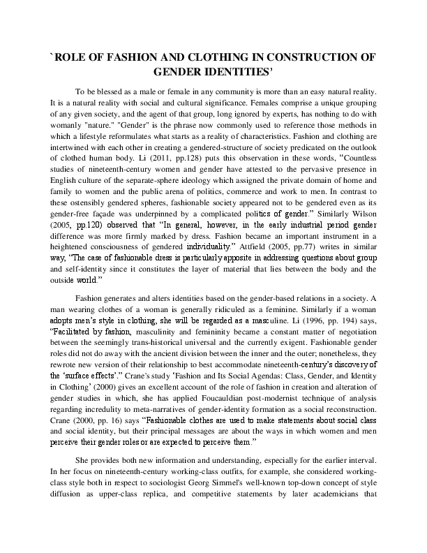 (DOC) Fashion and Gender Roles