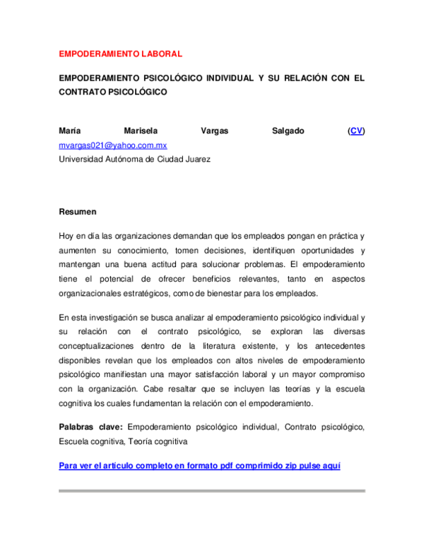 (DOC) EMPODERAMIENTO LABORAL EMPODERAMIENTO PSICOLÓGICO INDIVIDUAL Y SU (DOC) EMPODERAMIENTO LABORAL EMPODERAMIENTO PSICOLÓGICO INDIVIDUAL Y SU