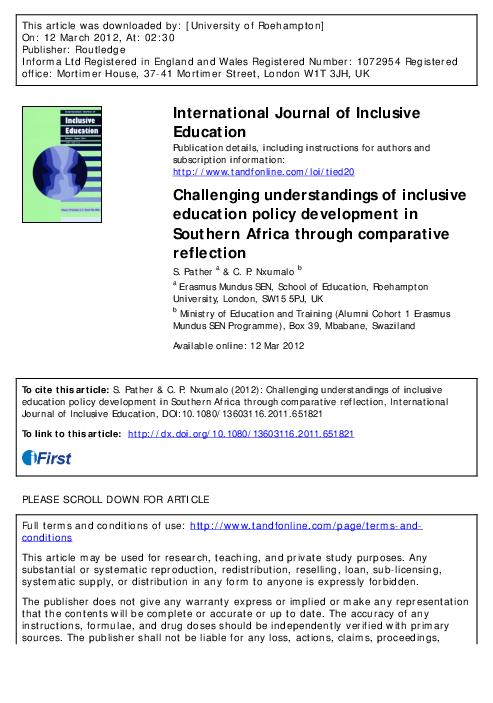 Pdf Challenging Understandings Of Inclusive Education Policy