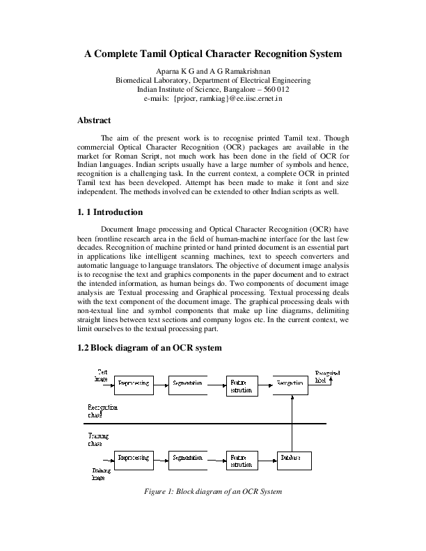 (PDF) A Complete Tamil Optical Character Recognition System