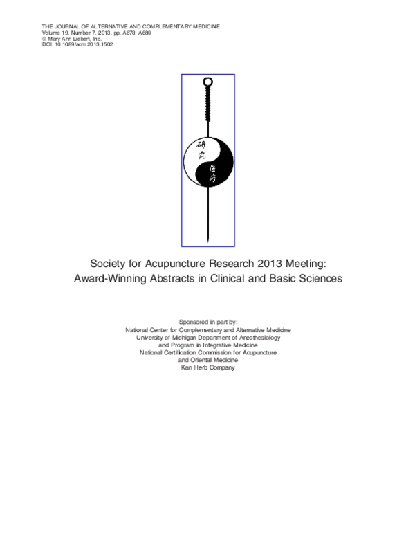 (PDF) Society for Acupuncture Research 2013 Meeting: Award-Winning ...