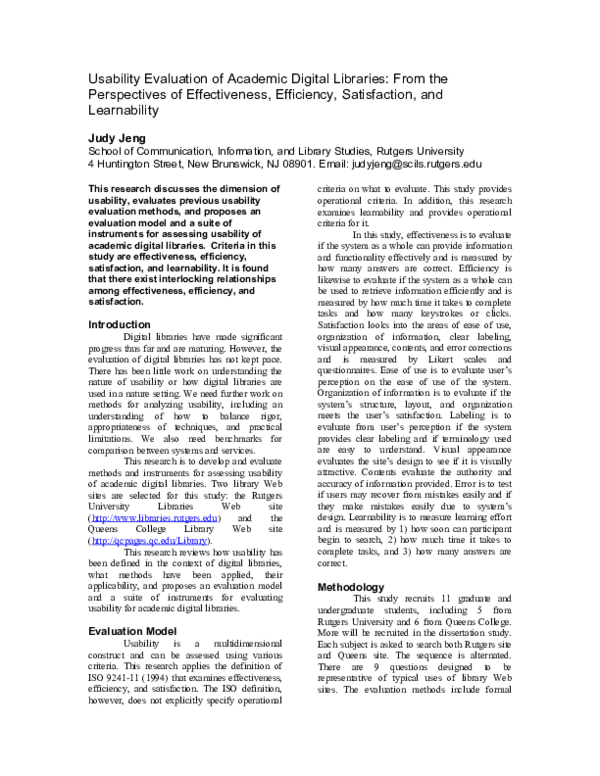 (DOC) Usability Evaluation of Academic Digital Libraries: From the ...