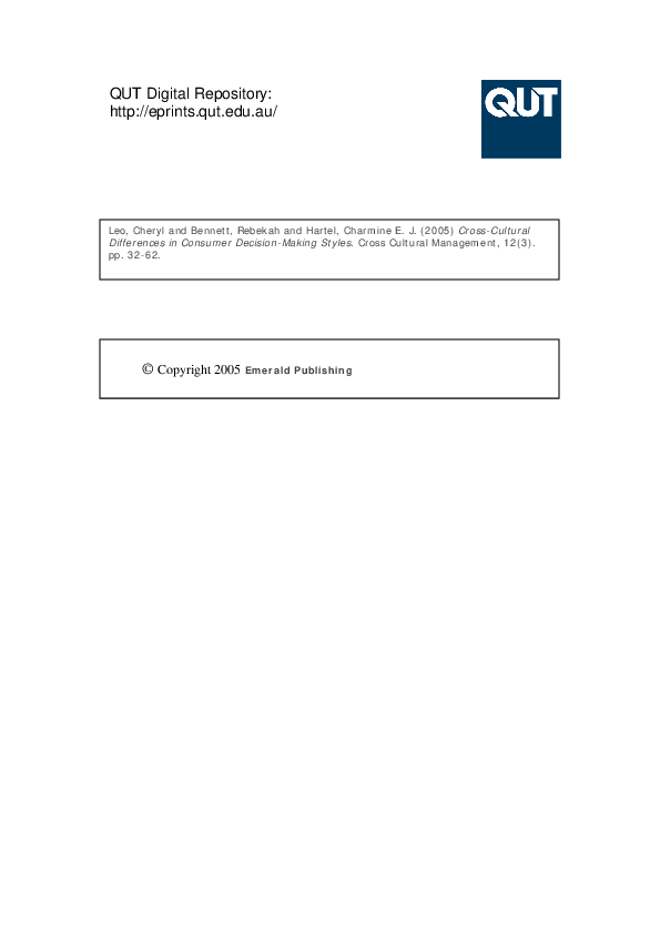  PDF Cross Cultural Differences In Consumer Decision Making Styles