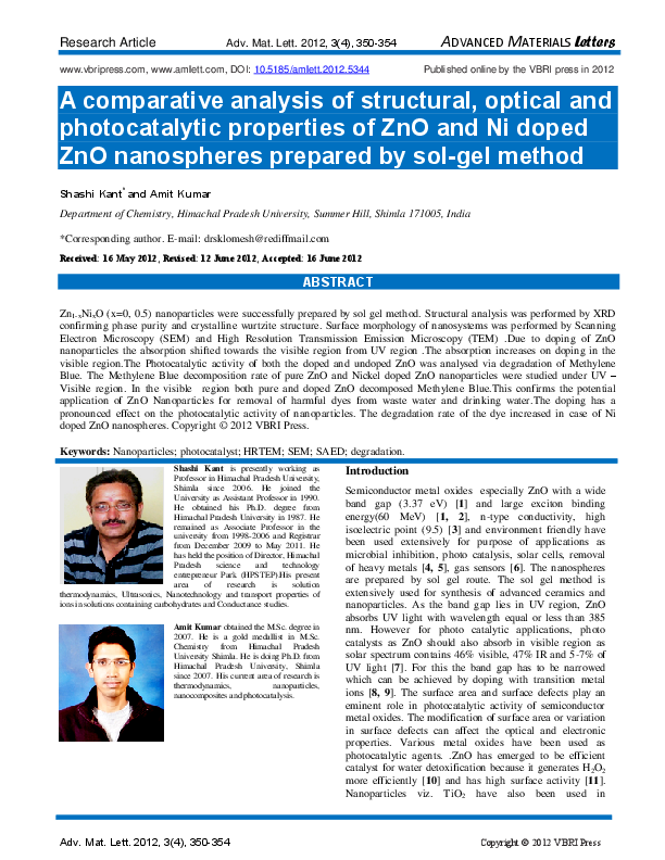 (PDF) ADVANCED MATERIALS Letters A comparative analysis of structural
