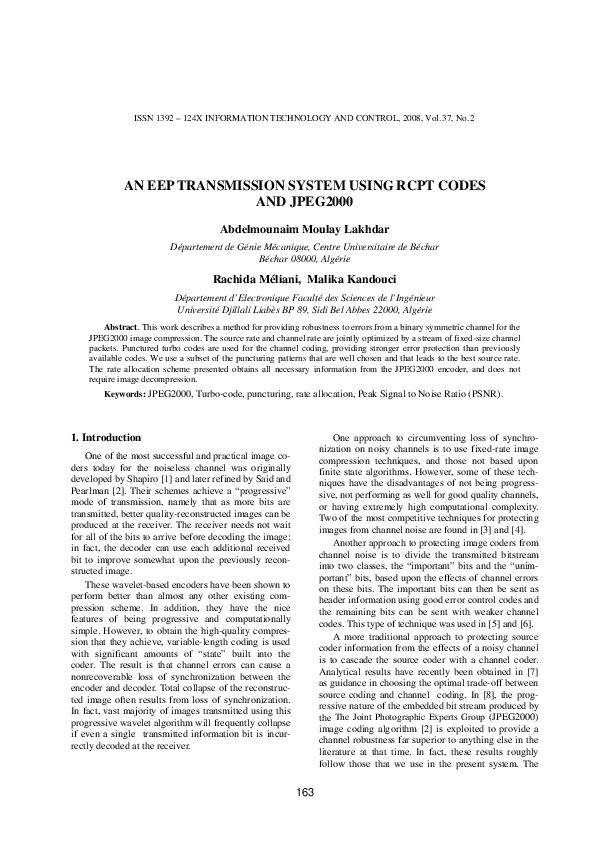 (PDF) AN EEP TRANSMISSION SYSTEM USING RCPT CODES AND JPEG2000