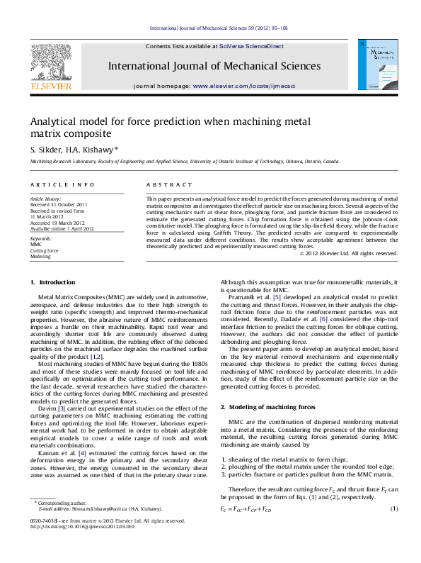 (PDF) Analytical model for force prediction when machining metal matrix ...