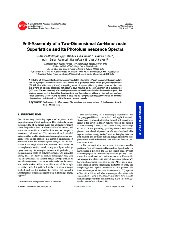 (PDF) Self-Assembly of a Two-Dimensional Au-Nanocluster Superlattice ...