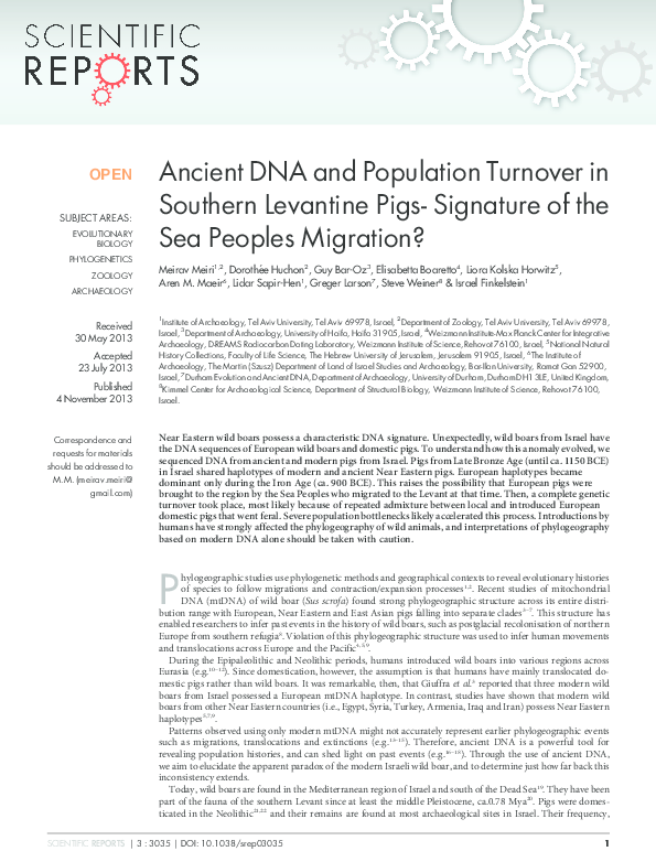 (PDF) Ancient DNA and Population Turnover in Southern Levant Pigs – A ...