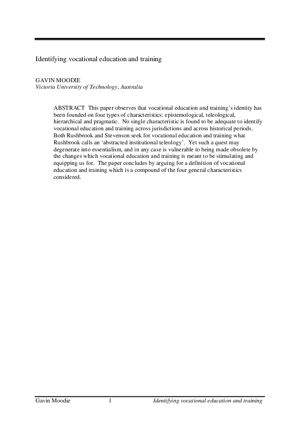 Identifying vocational education and training