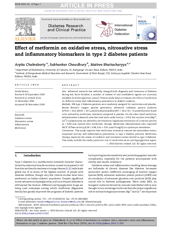 (PDF) Effect of metformin on oxidative stress, nitrosative stress and ...
