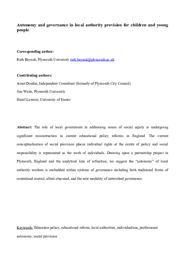 (DOC) Autonomy and Governance in Local Authority Provision for Children ...