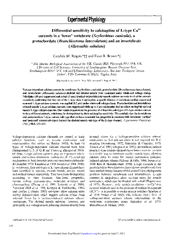 (PDF) Differential Sensitivity to Calciseptine of L‐type Ca2+ Currents ...