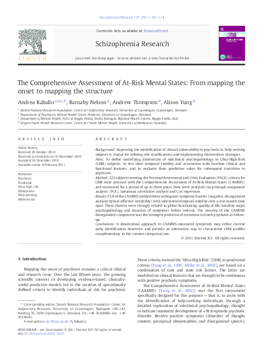 (PDF) The Comprehensive Assessment of At-Risk Mental States: From ...