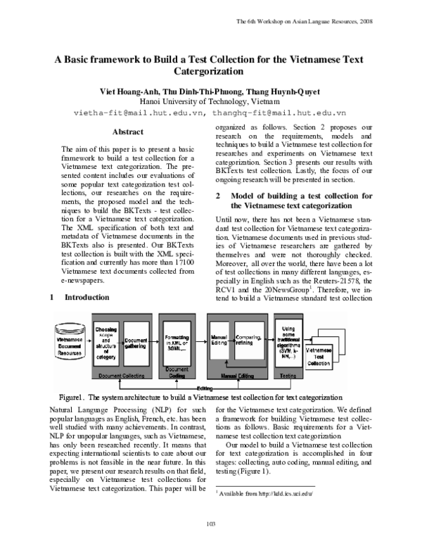 (PDF) A Basic framework to Build a Test Collection for the Vietnamese ...