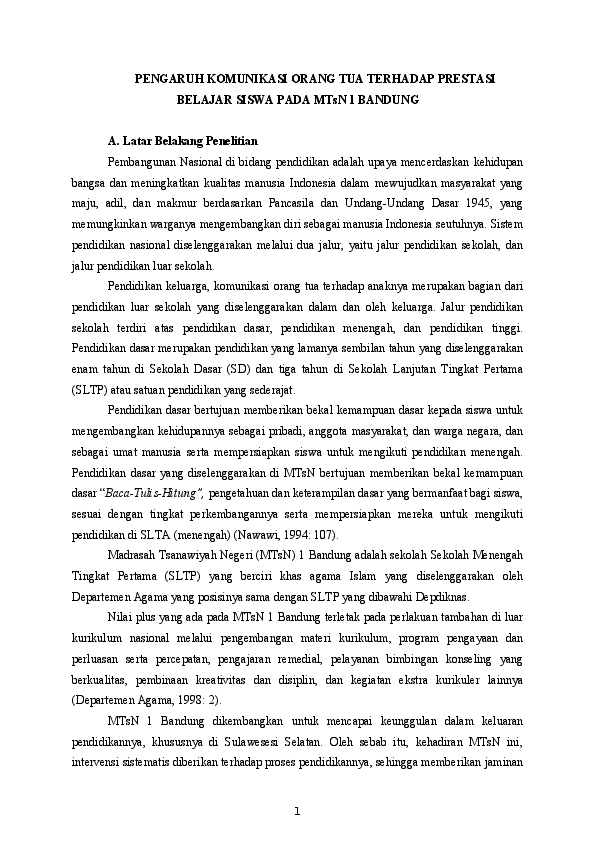 (DOC) PENGARUH KOMUNIKASI ORANG TUA TERHADAP PRESTASI  