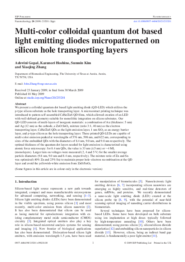 (PDF) Multi-Color Colloidal Quantum Dot Based Light Emitting Diodes ...