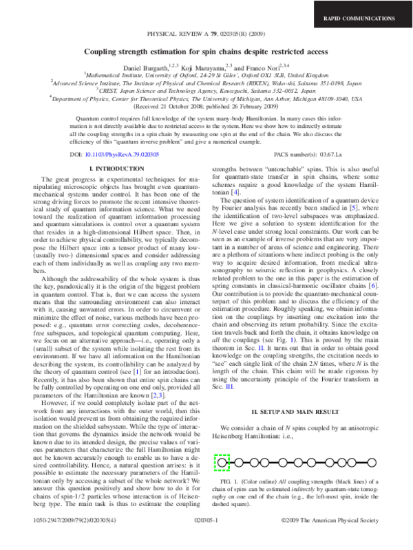 (PDF) Coupling strength estimation for spin chains despite restricted ...