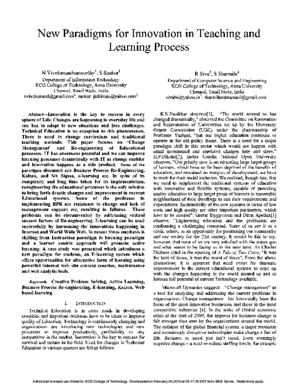(PDF) New Paradigms for Innovation in Teaching and Learning Process
