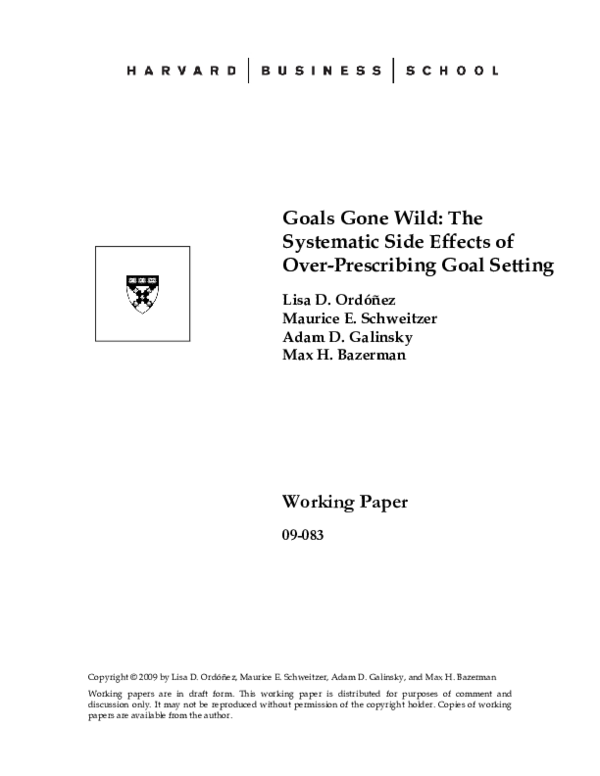 (PDF) Goals Gone Wild The Systematic Side Effects of OverPrescribing