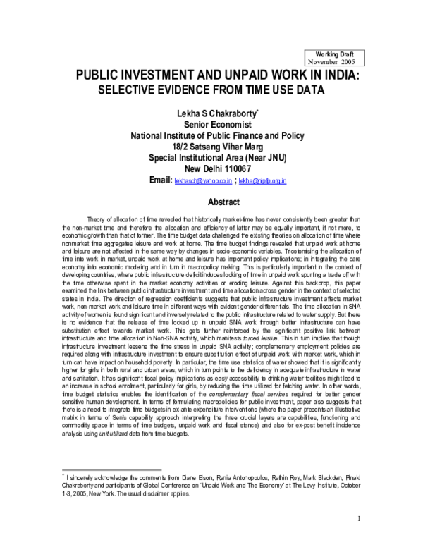 (PDF) PUBLIC INVESTMENT AND UNPAID WORK IN INDIA: SELECTIVE EVIDENCE ...