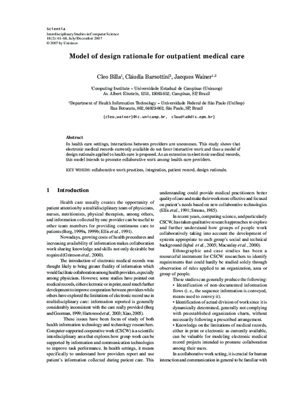 (PDF) Model of Design Rationale for Outpatient Medical Care