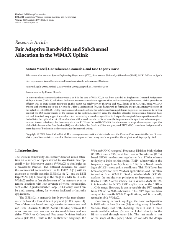 (PDF) Fair Adaptive Bandwidth and Subchannel Allocation in the WiMAX Uplink