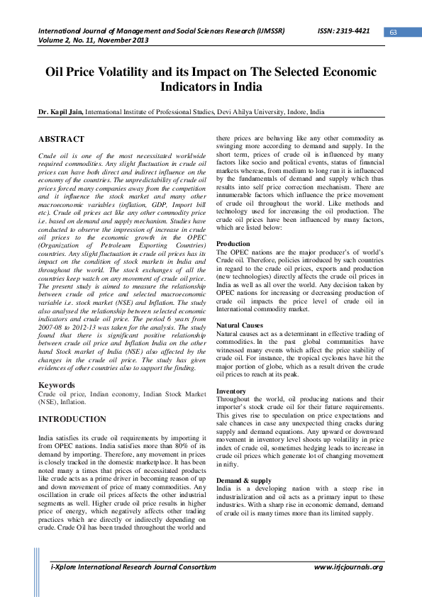(PDF) Oil Price Volatility and its Impact on The Selected Economic ...