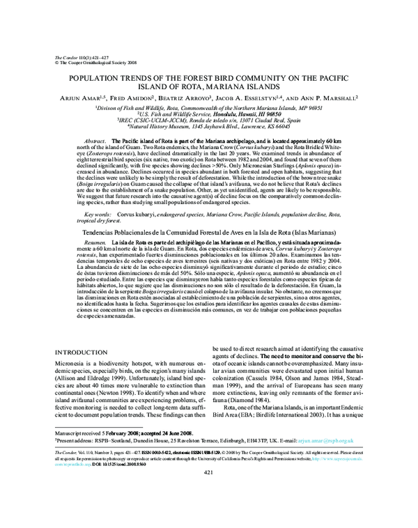(PDF) POPULATION TRENDS OF THE FOREST BIRD COMMUNITY ON THE PACIFIC ...