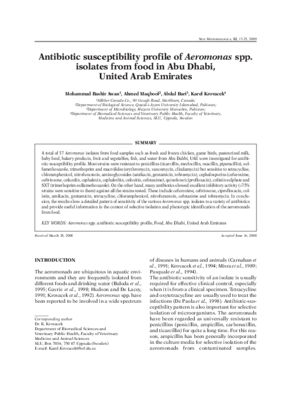 (PDF) Antibiotic susceptibility profile of Aeromonas spp. isolates from ...