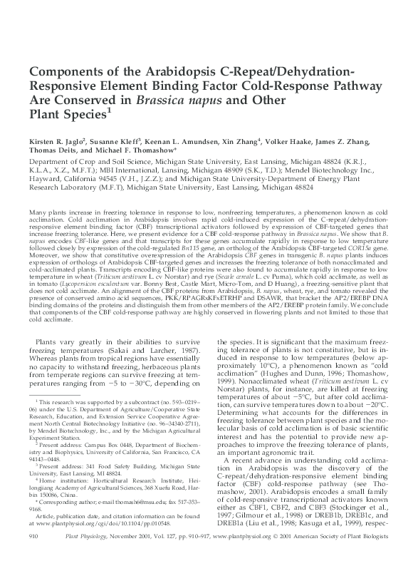 (PDF) Components of the Arabidopsis C-Repeat/Dehydration Responsive ...