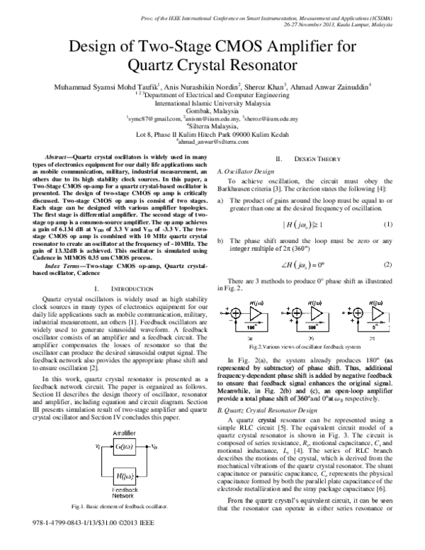 (PDF) Design of Two-Stage CMOS Amplifier for Quartz Crystal Resonator