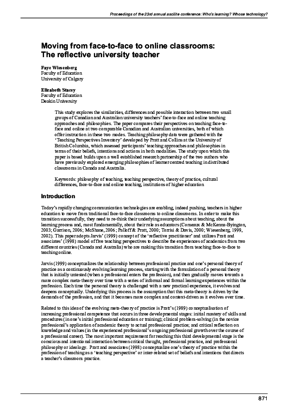(PDF) Moving from face-to-face to online classrooms: The reflective ...