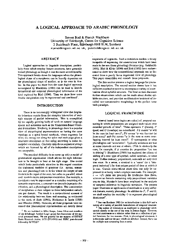 (PDF) A Logical Approach To Arabic Phonology