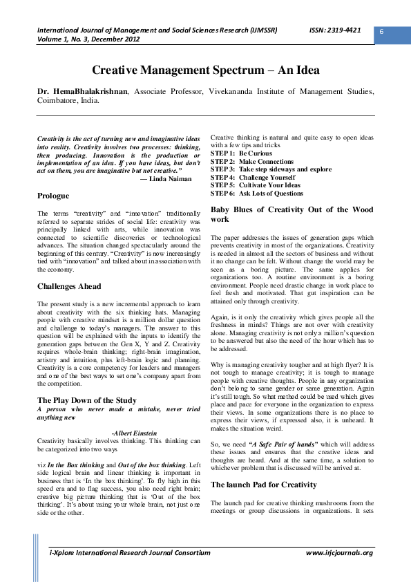 (PDF) Creative Management Spectrum – An Idea The Play Down of the Study