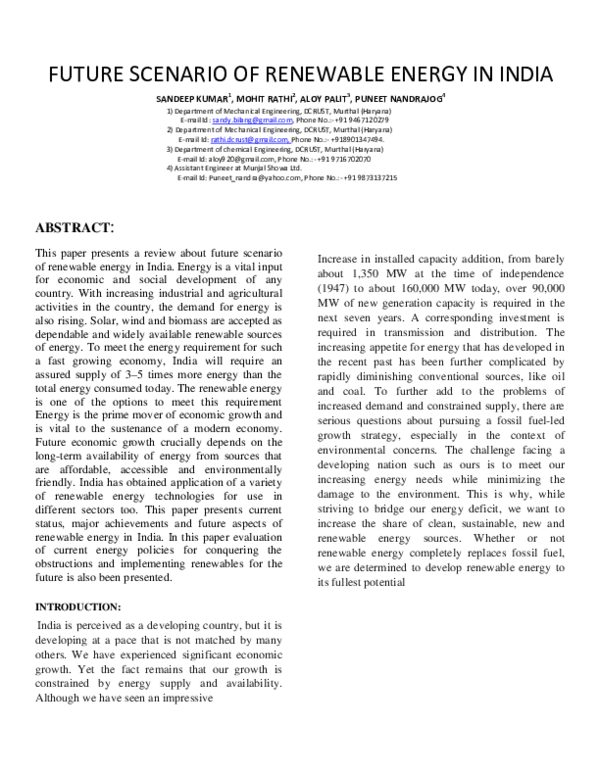 (DOC) FUTURE SCENARIO OF RENEWABLE ENERGY IN INDIA - Copy