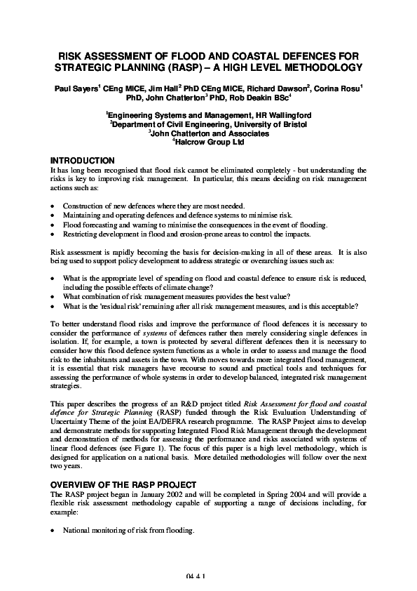 (PDF) RISK ASSESSMENT OF FLOOD AND COASTAL DEFENCES FOR STRATEGIC ...